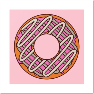 Orange Donut with Pink and White Frosting Posters and Art